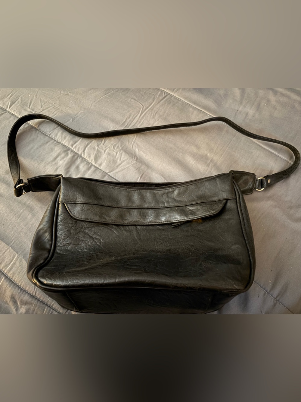 Black Leather Crossbody Bag - Unbranded